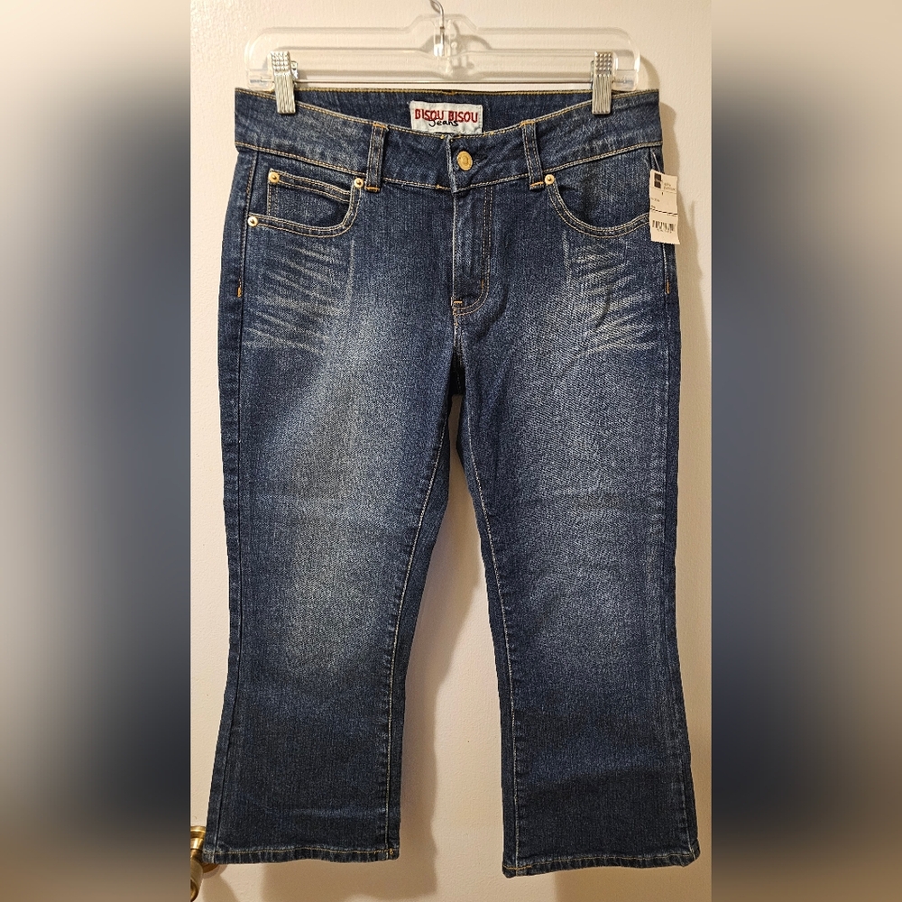 Bisou Bisou Diva Denim Capri Jeans W/ Embellished Back Pockets Womens Size 8 NWT